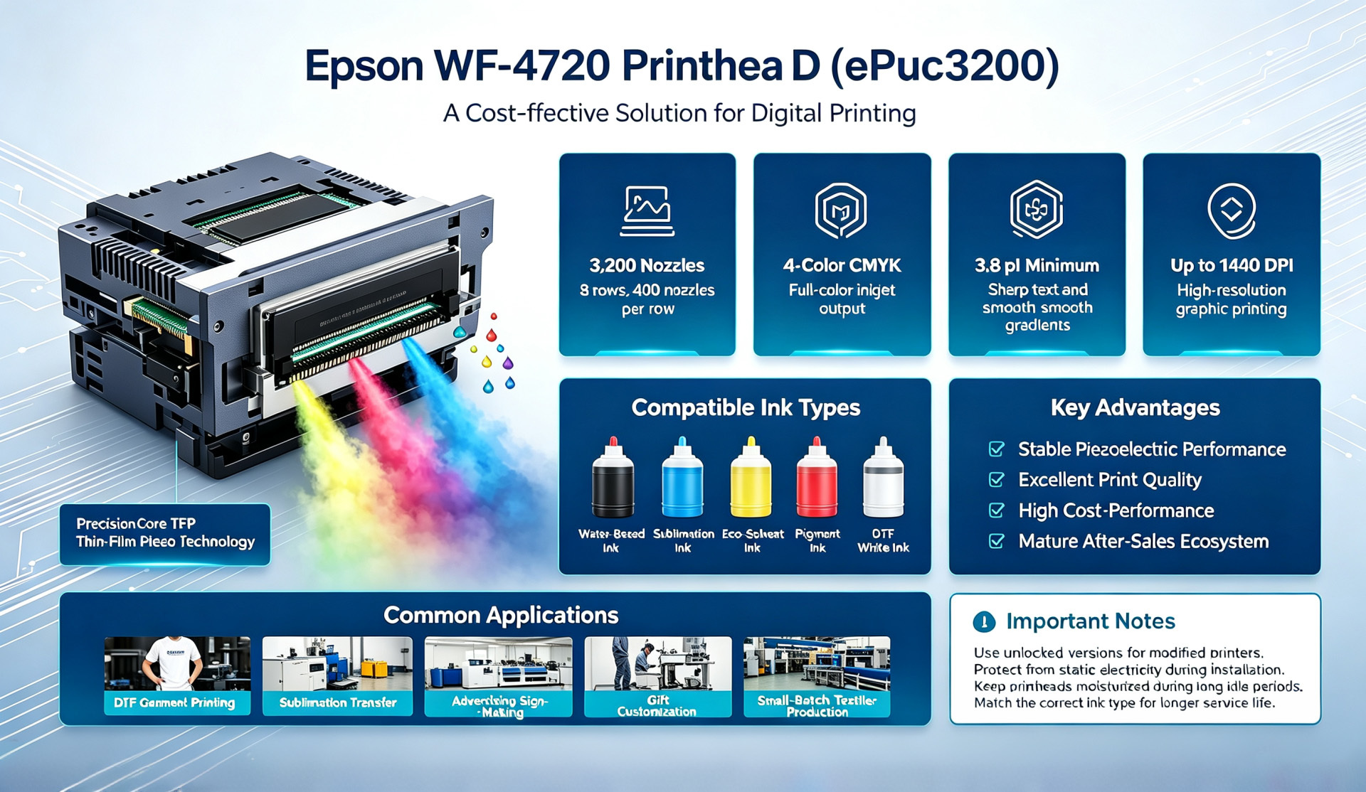 Últimos blogs de la empresa sobre Epson WF-4720 Printhead EPS3200 | PrecisionCore TFP Print Head for DTF & Sublimation Printing