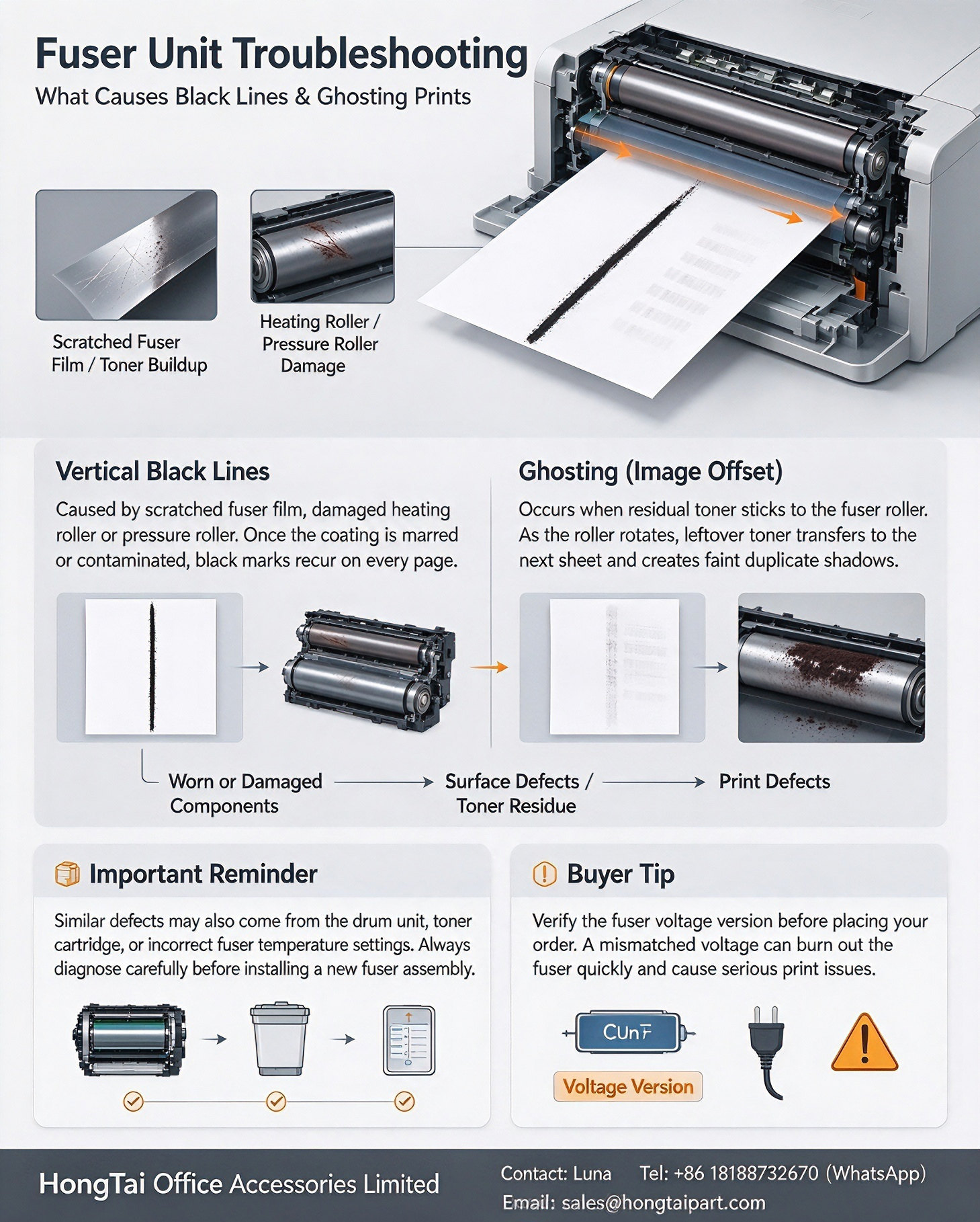 Últimos blogs de la empresa sobre Fuser Unit Troubleshooting: What Causes Vertical Black Lines & Ghosting on Laser Prints